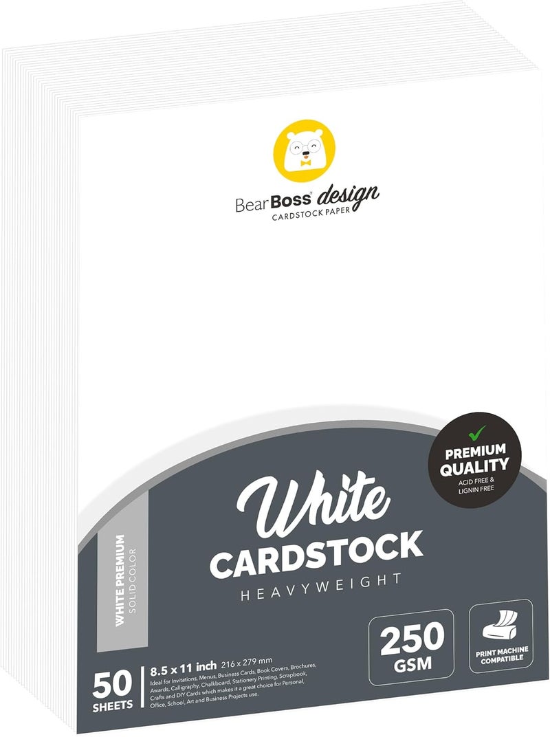 BearBoss White Cardstock Thick Paper 50 Sheets, 8.5" x 11" Heavyweight 92lb Cover Card Stock for Crafts and DIY Cards Making - Image 1